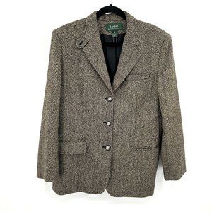 LAUREN RALPH LAUREN Vintage 100% Wool Brown Chevron Blazer Jacket Size 12